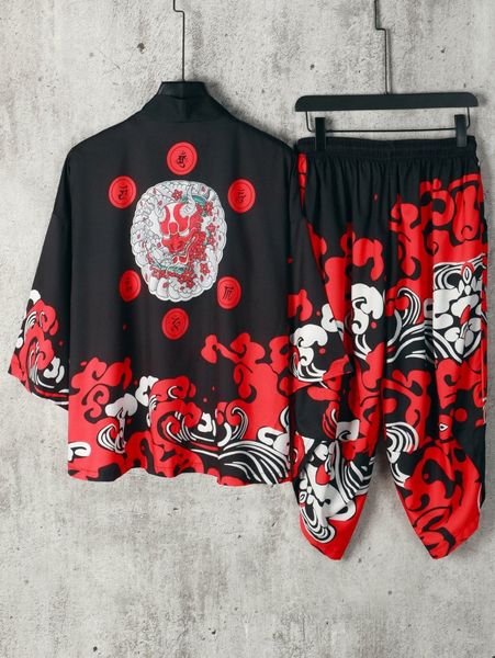 men random monster & wave print kimono & drawstring pants without tee h6w0#, Gray
men random monster & wave print kimono & drawstring pants without tee h6w0#, Gray