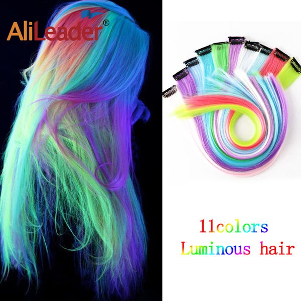 

accessories 11colors glowing synthetic one clip in human hair extensions shining hair in the darkness long straight rainbow hairpiece costum, Silver