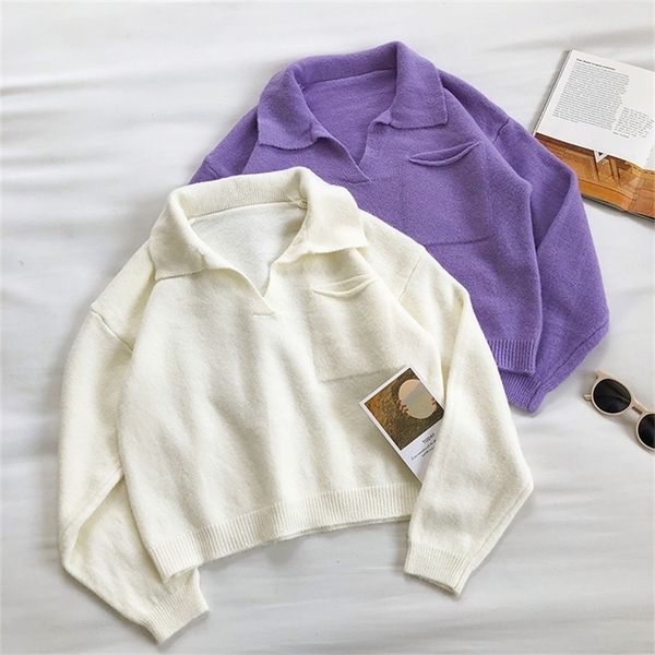 knit sweater autumn and winter korean design pocket sweater women's loose lapel long sleeve pullover full women clothes 201222, White;black
knit sweater autumn and winter korean design pocket sweater women's loose lapel long sleeve pullover full women clothes 201222, White;black