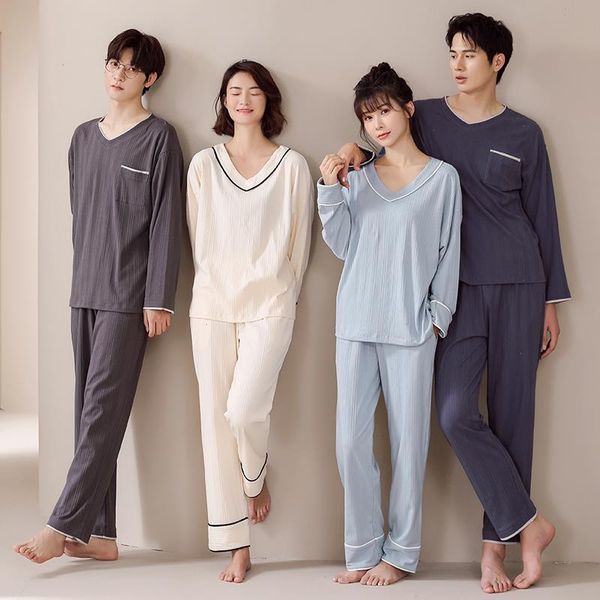 couple pajamas sleepwear set men and women loungewear 100 cotton spring autumn long sleeve solid nightwear, Black;red
couple pajamas sleepwear set men and women loungewear 100 cotton spring autumn long sleeve solid nightwear, Black;red