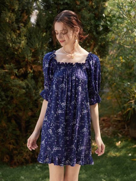 simple retro ditsy floral knot puff sleeve ruffle trim dress 99ak#, Black;gray
simple retro ditsy floral knot puff sleeve ruffle trim dress 99ak#, Black;gray