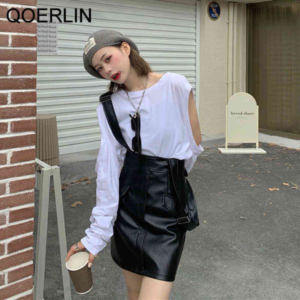 qoerlin korean pu leather suspender skirt female above knee short skirt plus size fashion students high waist black sundress 210412
qoerlin korean pu leather suspender skirt female above knee short skirt plus size fashion students high waist black sundress 210412