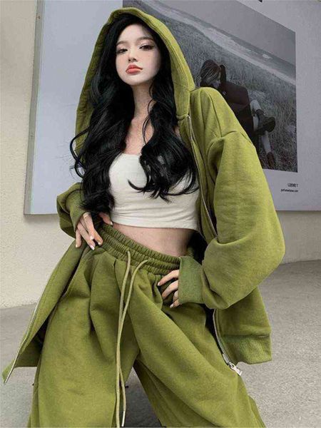women casual green pants set spring autumn loose hooded sweater straight trousers suit korean oversized 2 piece set t220726, Gray
women casual green pants set spring autumn loose hooded sweater straight trousers suit korean oversized 2 piece set t220726, Gray
