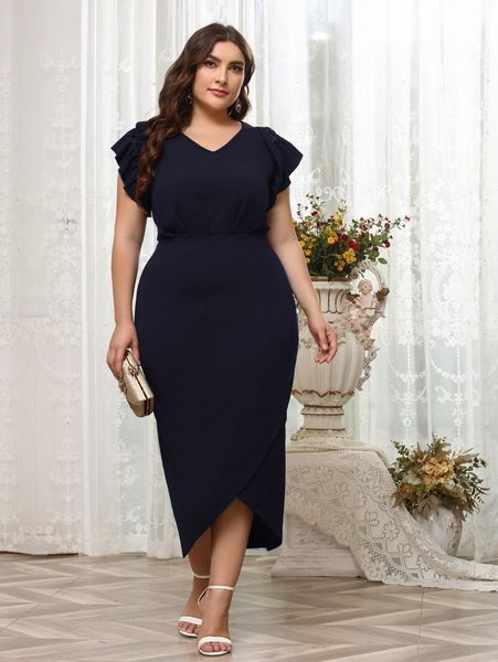 plus high waist tulip hem bodycon dress 73ae#, Black