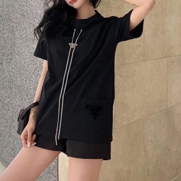 spring summer women t shirts brand triangle metal necklace short sleeve loose pocket embroidery t-shirt fashion round neck pure cotton tees, White
spring summer women t shirts brand triangle metal necklace short sleeve loose pocket embroidery t-shirt fashion round neck pure cotton tees, White