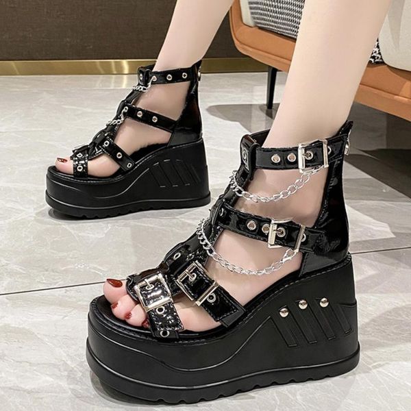 dress shoes female stylish gothic zipper high wedges sandals summer platform punk street women's fish mouth womandress, Black
dress shoes female stylish gothic zipper high wedges sandals summer platform punk street women's fish mouth womandress, Black
