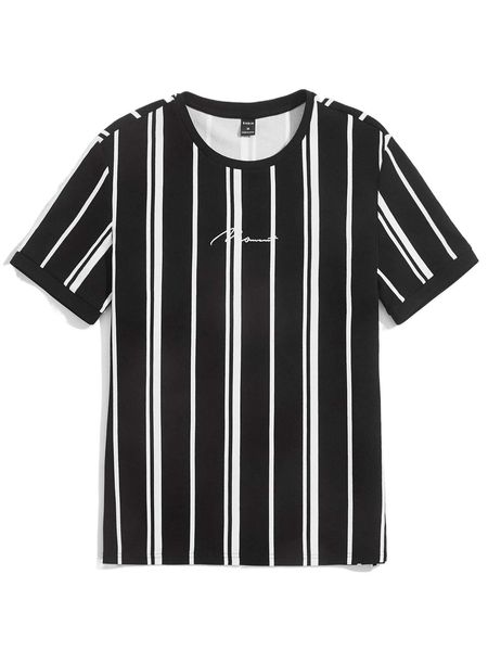 men vertical striped & letter graphic tee r8xq#, White;black