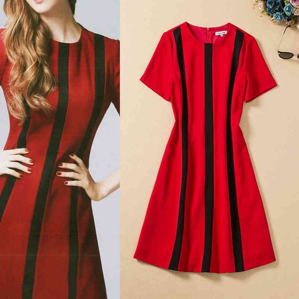 casual dresses spring and summer fashion women's round neck color contrast red black stripe waist slim dress, Black;gray
casual dresses spring and summer fashion women's round neck color contrast red black stripe waist slim dress, Black;gray