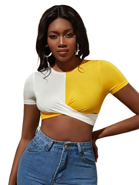 two tone crisscross crop p4u7#, White 
two tone crisscross crop p4u7#, White