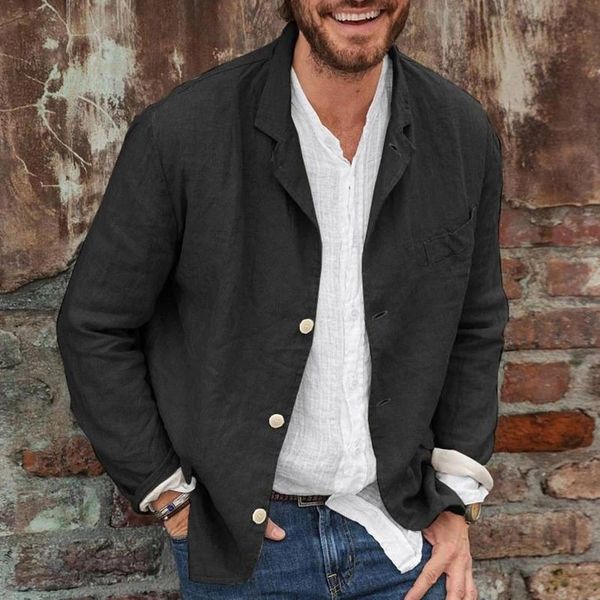 cotton linen coats men's suit blazer buttomed turn-down collar jacket, Black;brown
cotton linen coats men's suit blazer buttomed turn-down collar jacket, Black;brown