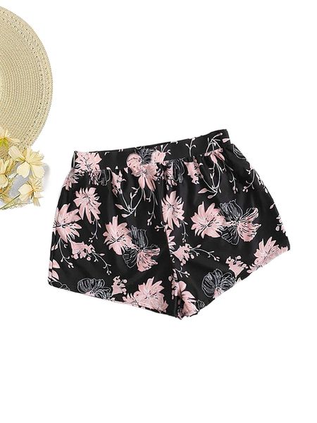 plus floral print bikini shorts d1ov#, Black