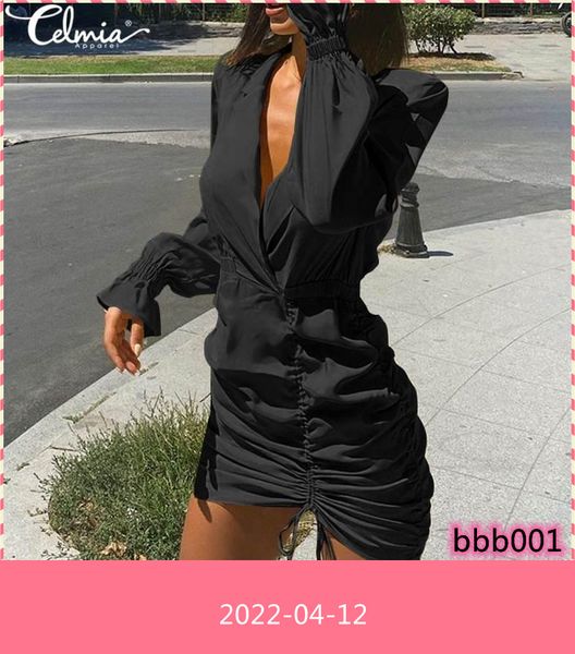 celmia elegant suit collar dresses women stylish drawstring pleated mini dress summer bodycon long sleeve vestidos, Black;gray
celmia elegant suit collar dresses women stylish drawstring pleated mini dress summer bodycon long sleeve vestidos, Black;gray