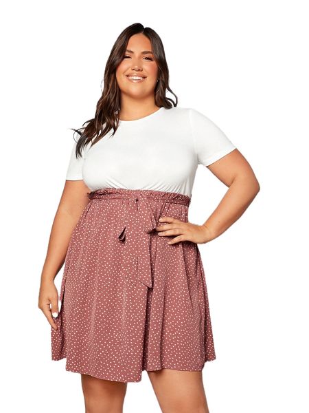 plus polka dot belted a line dress r8ry#, Black 
plus polka dot belted a line dress r8ry#, Black