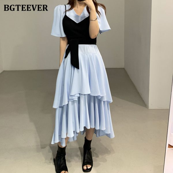 elegant 2 pieces women irregular midi dress summer short sleeve slim waist women a-line dress casual vestidos, Black;gray
elegant 2 pieces women irregular midi dress summer short sleeve slim waist women a-line dress casual vestidos, Black;gray