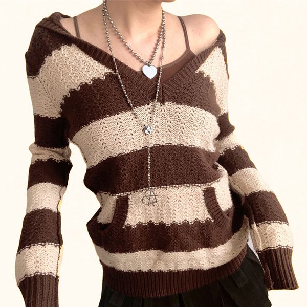 women's sweaters prepply kawaii striped hooded jumpers vintage long sleeve academic knitwear women retro korean clothing fall, White;black
women's sweaters prepply kawaii striped hooded jumpers vintage long sleeve academic knitwear women retro korean clothing fall, White;black