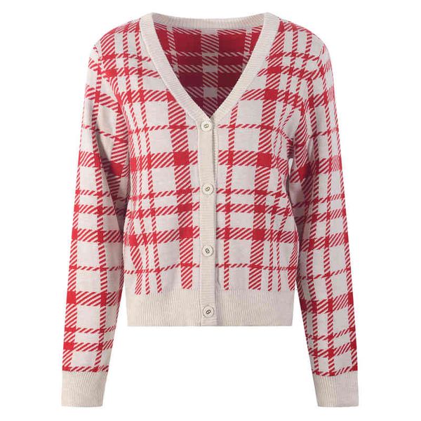 women's knits tees red plaid knitted cardigan women's v-neck short sweet knitted fashion in autumn and winter g05o, White
women's knits tees red plaid knitted cardigan women's v-neck short sweet knitted fashion in autumn and winter g05o, White