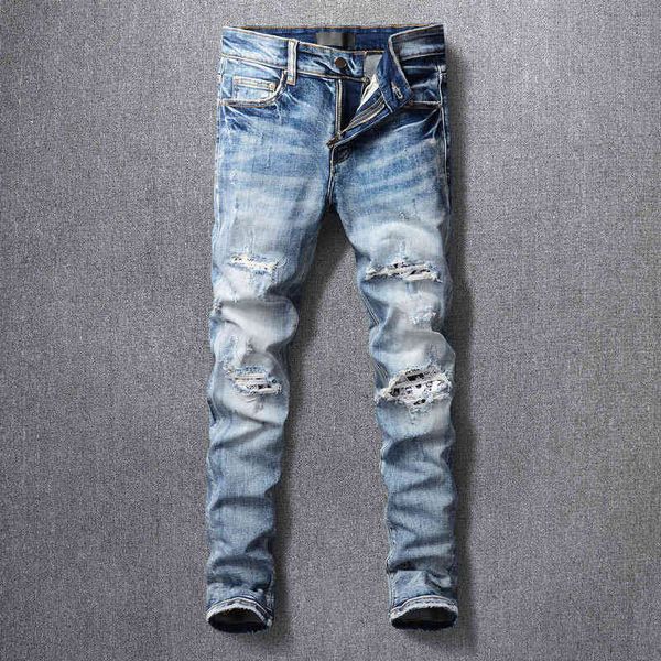 men's jeans korean version of high street fashion brand hole patch micro elastic slim fit little foot youth ruffian handsome trend vers, Blue
men's jeans korean version of high street fashion brand hole patch micro elastic slim fit little foot youth ruffian handsome trend vers, Blue