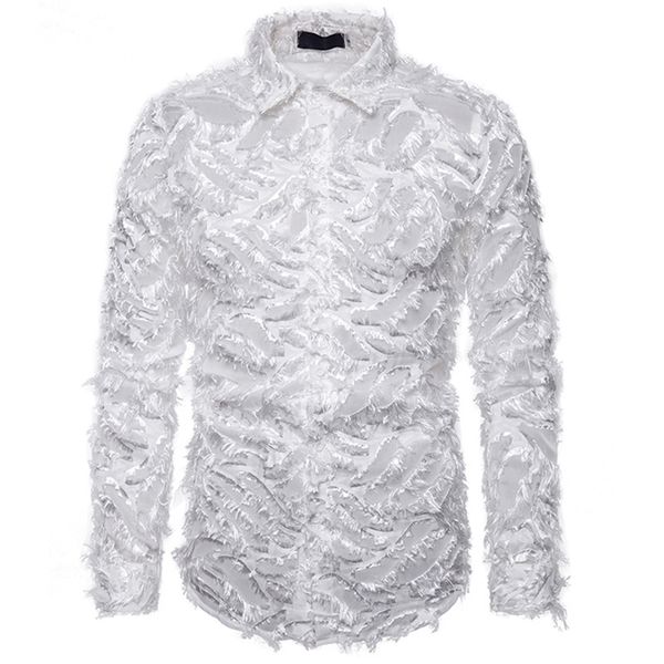 men's white feather see through nightclub shirts slim fit long sleeve lace shirt men party stage singer costume homme xxl 220322, White;black
men's white feather see through nightclub shirts slim fit long sleeve lace shirt men party stage singer costume homme xxl 220322, White;black