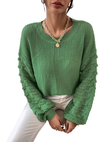 pointelle knit drop shoulder sweater m8jh#, White;black
pointelle knit drop shoulder sweater m8jh#, White;black