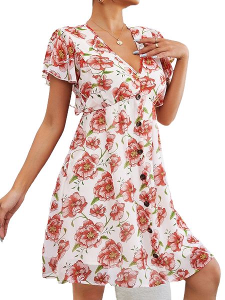 floral print button front v-neck dress t8ot#, Black;gray
floral print button front v-neck dress t8ot#, Black;gray