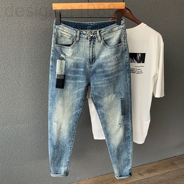 men's jeans designer 2021 jeans men's light blue korean wash brand pasted cloth slim fit small foot print embroidered long pants p
men's jeans designer 2021 jeans men's light blue korean wash brand pasted cloth slim fit small foot print embroidered long pants p