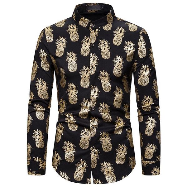 men's casual shirts shiny gold pineapple print shirt men 2022 brand long sleeve mandarin collar dress mens party nightclub prom male, White;black
men's casual shirts shiny gold pineapple print shirt men 2022 brand long sleeve mandarin collar dress mens party nightclub prom male, White;black