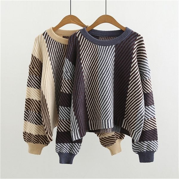 new women sweater winter warm knitted loose jumper fashion color block pullovers lantern sleeve stripe sweaters lj200815, White;black
new women sweater winter warm knitted loose jumper fashion color block pullovers lantern sleeve stripe sweaters lj200815, White;black