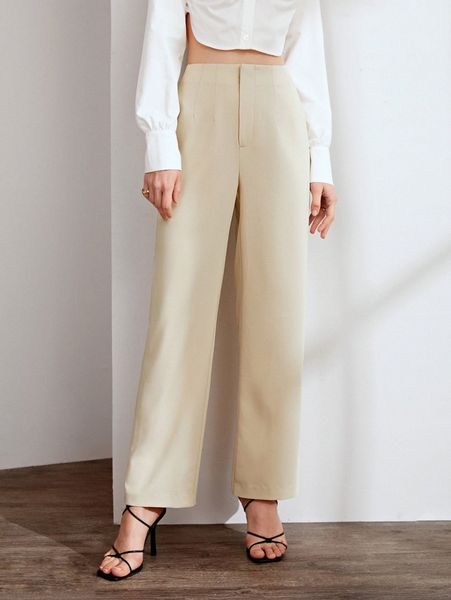 high waist straight leg pants u4mi#, Black;white