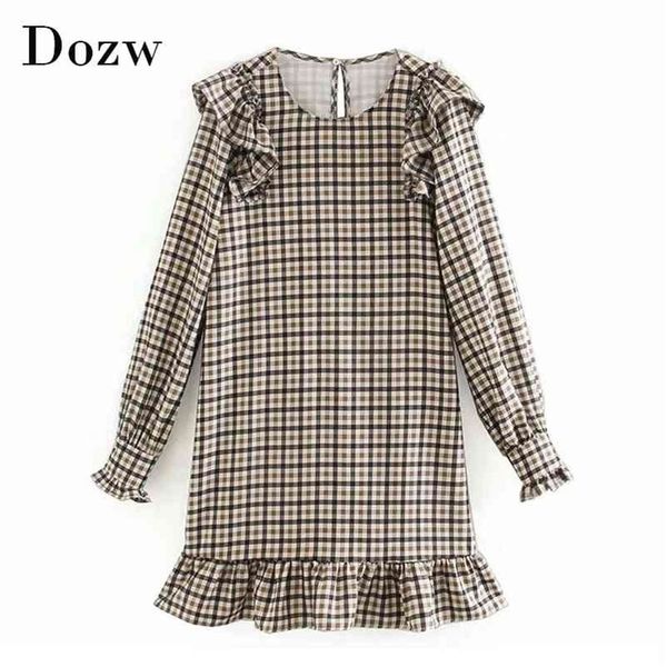 women fashion plaid print dress spring long sleeve loose mini es casual o neck ruffle short vestidos mujer 210515, Black;gray
women fashion plaid print dress spring long sleeve loose mini es casual o neck ruffle short vestidos mujer 210515, Black;gray