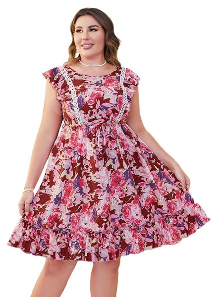 plus floral print butterfly sleeve tie backless ruffle hem belted dress b71e#, Black
plus floral print butterfly sleeve tie backless ruffle hem belted dress b71e#, Black