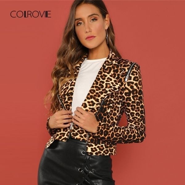 colrovie leopard print asymmetric zip biker crop winter jacket women coats streetwear casual fashion office ladies outwear y200101, Black;brown
colrovie leopard print asymmetric zip biker crop winter jacket women coats streetwear casual fashion office ladies outwear y200101, Black;brown