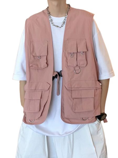 men flap pocket d-ring buckle front vest jacket s5um#, Black;brown 
men flap pocket d-ring buckle front vest jacket s5um#, Black;brown