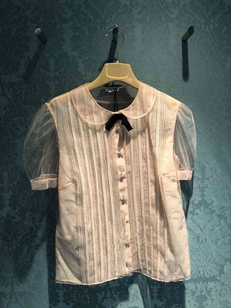 women's polos french minority spring summer baby collar bow decorative mesh splicing bubble sleeve shirt women, White
women's polos french minority spring summer baby collar bow decorative mesh splicing bubble sleeve shirt women, White