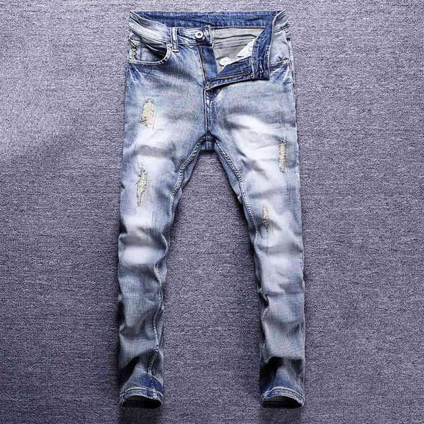 men's jeans fashion brand used washed slim fit hole patch jeans men's spring and summer fashion leggings rwtw, Blue
men's jeans fashion brand used washed slim fit hole patch jeans men's spring and summer fashion leggings rwtw, Blue