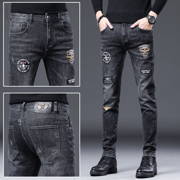 men's jeans designer 2022 spring and autumn new badge embroidered jeans men's fashion korean handsome slim pants drlc, Blue
men's jeans designer 2022 spring and autumn new badge embroidered jeans men's fashion korean handsome slim pants drlc, Blue