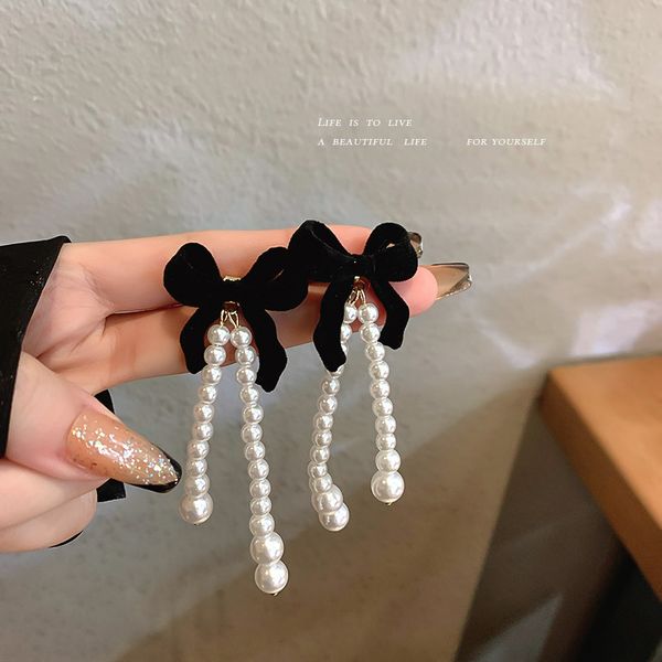 925 silver needle flocking bow pearl tassel earrings korean french style vintage earrings temperamental minority eardrop for women, Golden
925 silver needle flocking bow pearl tassel earrings korean french style vintage earrings temperamental minority eardrop for women, Golden