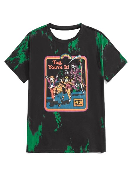 romwe x stevenrhodes guys tie dye skeleton print tee j93v#, White;black