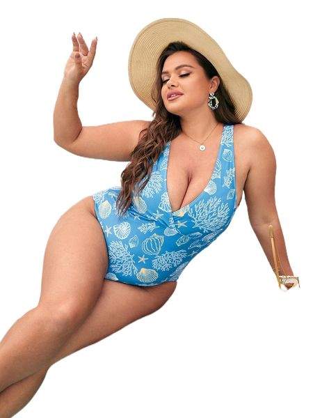 plus allover print one piece swimsuit n7hv#, White;black 
plus allover print one piece swimsuit n7hv#, White;black