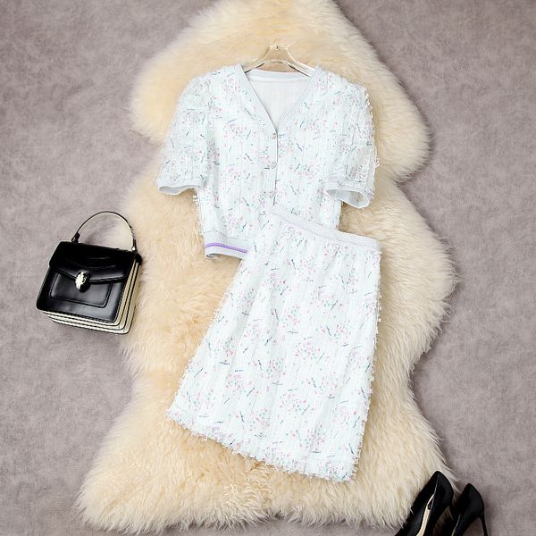 european and american women's summer 2022 new short sleeved v-neck cardigan printed mesh skirt fashion suits, White
european and american women's summer 2022 new short sleeved v-neck cardigan printed mesh skirt fashion suits, White