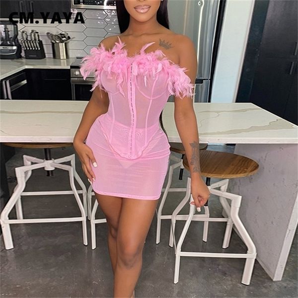 cm.yaya women mesh see though mini midi skirts suit and croset feather strapless shirt beach matching two 2 piece set 220506, White
cm.yaya women mesh see though mini midi skirts suit and croset feather strapless shirt beach matching two 2 piece set 220506, White