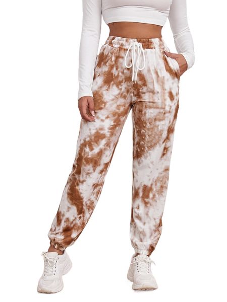 drawstring waist tie dye sweatpants u2ml#, Black;white 
drawstring waist tie dye sweatpants u2ml#, Black;white