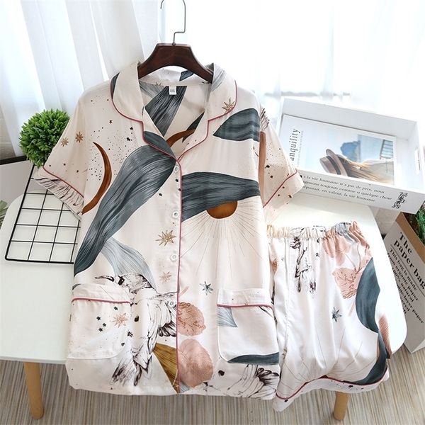 july's song viscose women pajamas casual turn-down collar short sleeve sleepwear printed summer pyjama shorts female homewear 220427, Black;red
july's song viscose women pajamas casual turn-down collar short sleeve sleepwear printed summer pyjama shorts female homewear 220427, Black;red