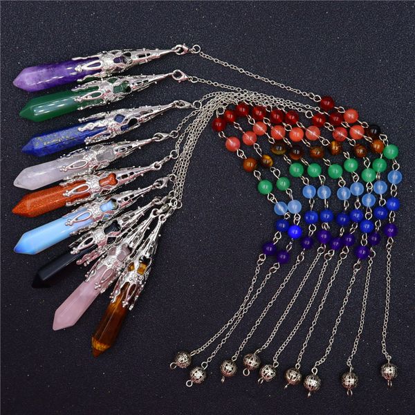 natural stone pendulum hexagonal prism shaped pendant charms 7 chakra chain for divination crystal jewelry charm amulet healing pendant, Bronze;silver
natural stone pendulum hexagonal prism shaped pendant charms 7 chakra chain for divination crystal jewelry charm amulet healing pendant, Bronze;silver