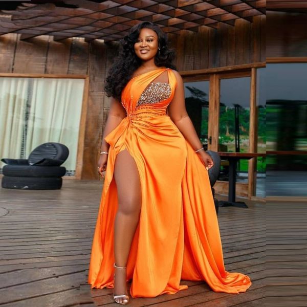 african orange one shoulder prom dresses sequins beaded ruffles evening gowns high split formal party dress 0427, Black
african orange one shoulder prom dresses sequins beaded ruffles evening gowns high split formal party dress 0427, Black