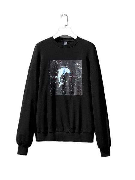 x toby blessing dolphin print drop shoulder sweatshirt q8x9#, Black 
x toby blessing dolphin print drop shoulder sweatshirt q8x9#, Black