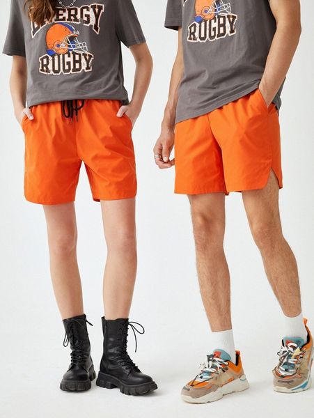 men neon orange drawstring waist shorts v5va#, White;black