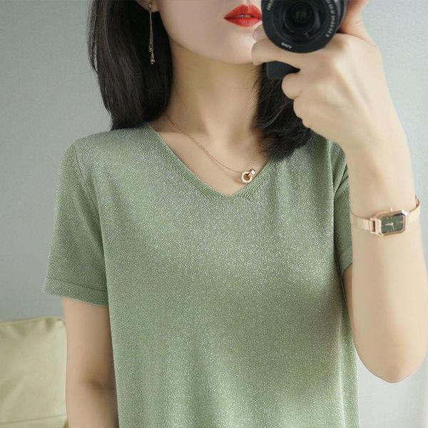v-neck short-sleeved t-shirt t shirts womens large size summer bright silk loose knitted women woman tshirts mujer camisetas, White
v-neck short-sleeved t-shirt t shirts womens large size summer bright silk loose knitted women woman tshirts mujer camisetas, White