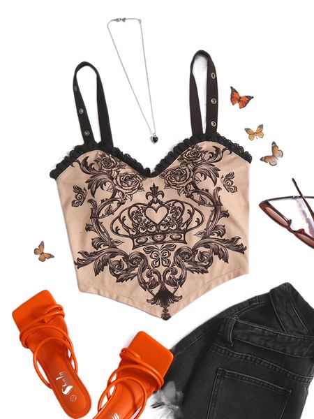 baroque & floral print frilled hanky hem cami i3cx#, White
baroque & floral print frilled hanky hem cami i3cx#, White