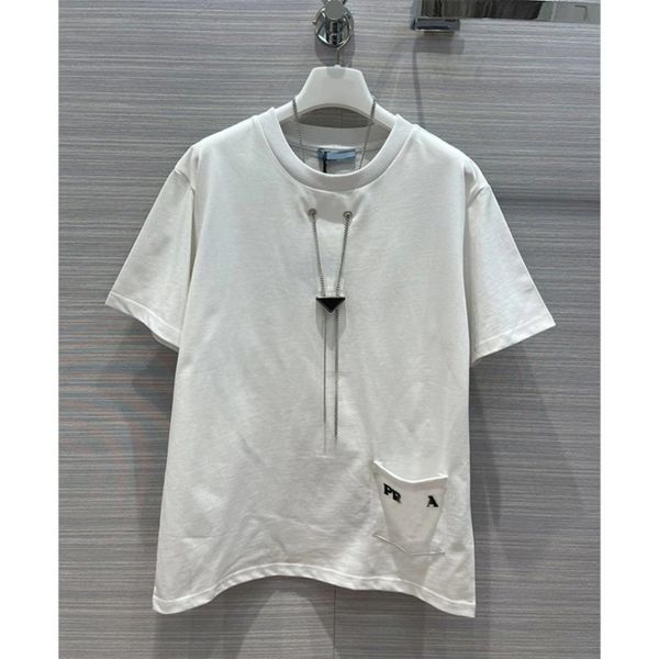women spring summer t shirts brand triangle metal necklace short sleeve loose pocket embroidery t-shirt fashion round neck pure cotton tees, White
women spring summer t shirts brand triangle metal necklace short sleeve loose pocket embroidery t-shirt fashion round neck pure cotton tees, White