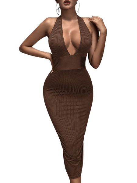 sxy backless halter bodycon dress q95f#, Black;gray